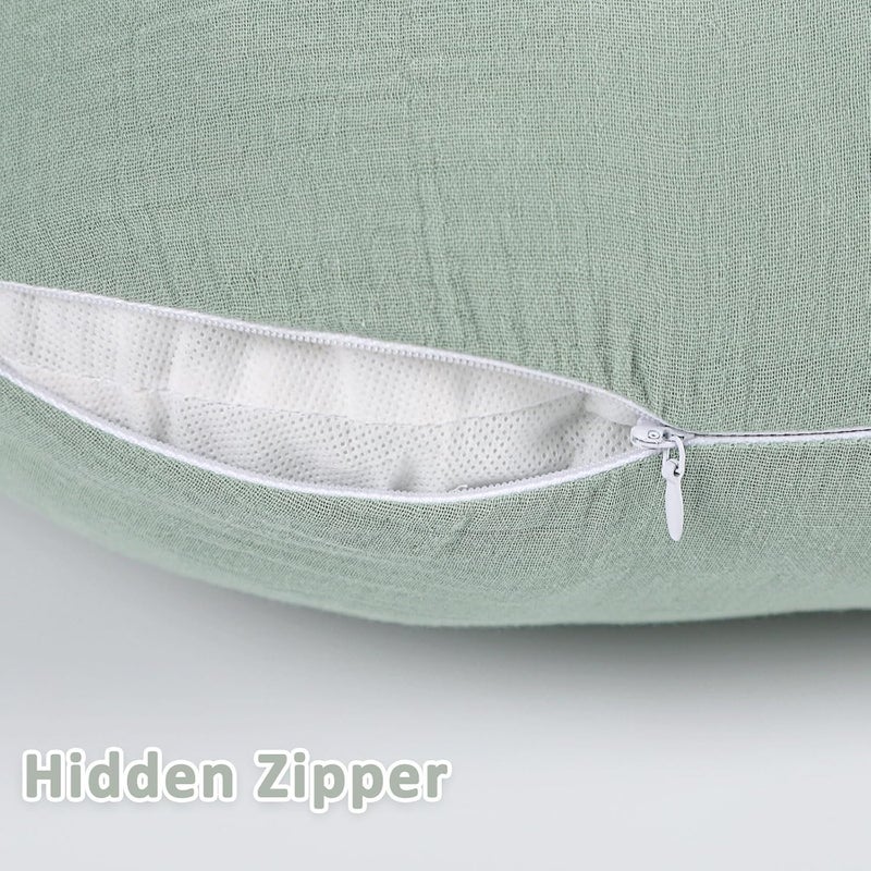 DILIMI Muslin Nursing Pillow Cover 2 Pack, Removable Nursing Cover for Breastfeeding Pillows, Ultra Soft Comfortable Slipcover for Baby Girl and Boy, Green and Checkered - Image 3